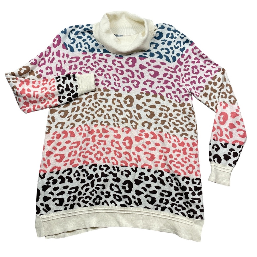 Soft Surroundings XL Long‎ Sleeve Leone Rainbow Leopard Turtleneck Sweater